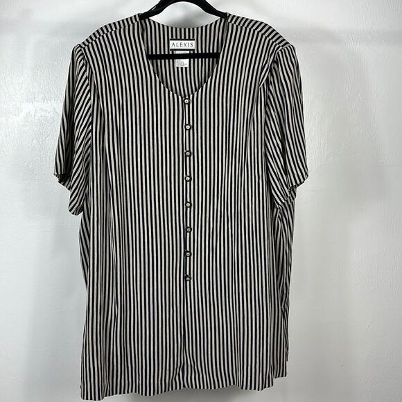 Alexis White and Blue Striped Short Sleeve Tunic Top Size 26 W - Picture 1 of 9